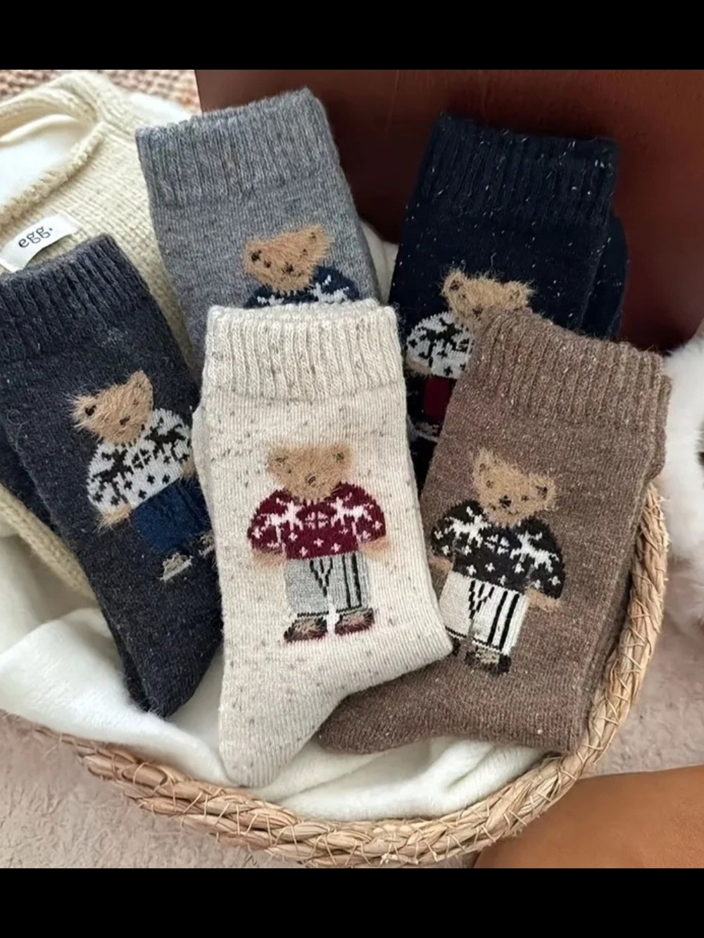 Bear Knit Socks - Assorted Colors Set Of 5